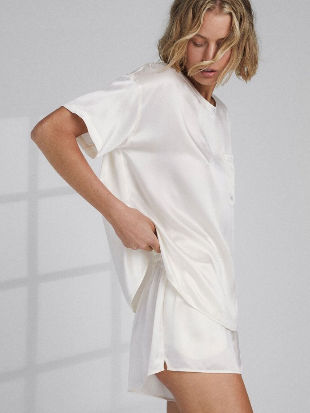 Lunya Washable Silk Tee Short Set Tranquil White M